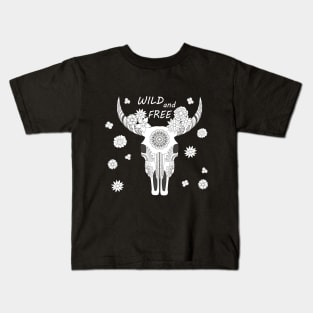 wild and free with cow skull Kids T-Shirt